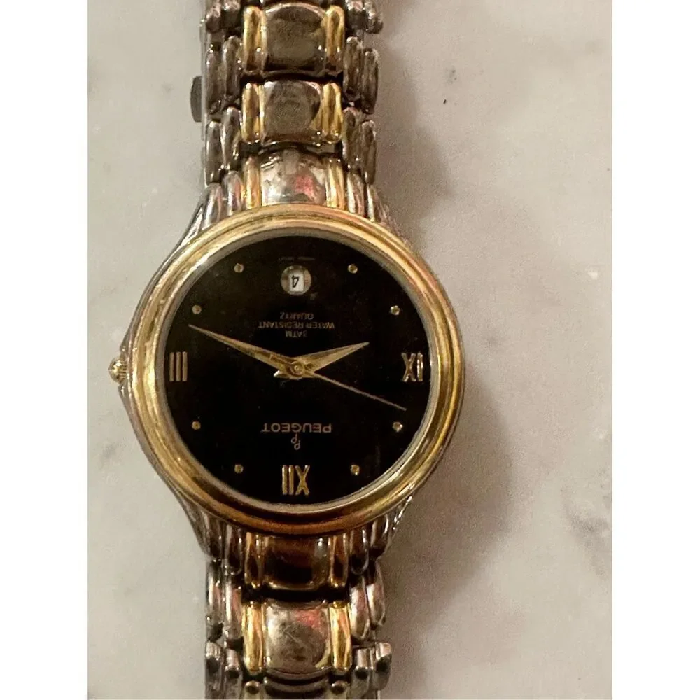 Vintage Peugeot Women's 132M Gold Tone Bracelet Watch with Date
